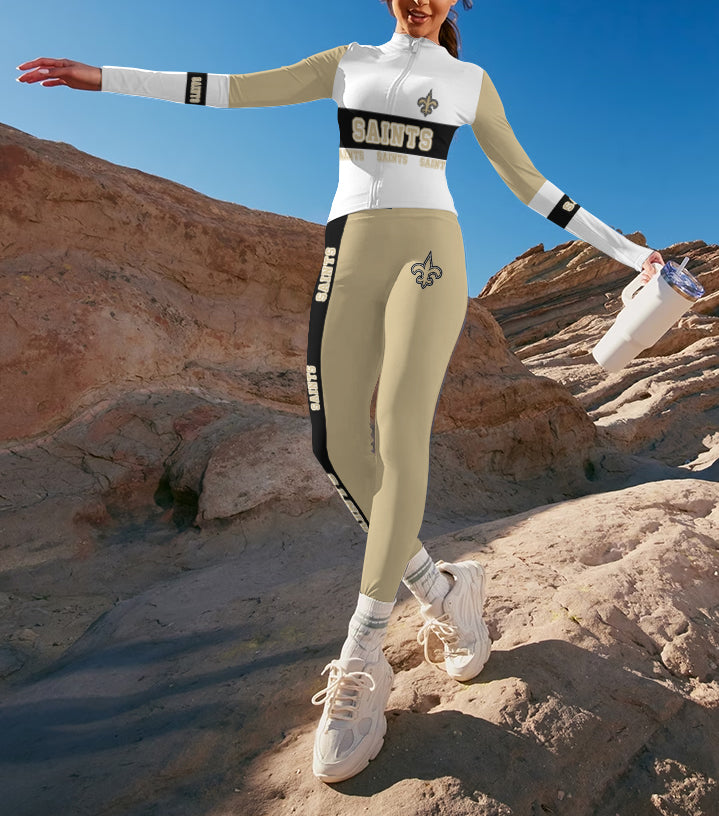 New Orleans Saints 2 Piece Workout Sets :Sculpt High Waist Gym Leggings & long Sleeve Sports Top