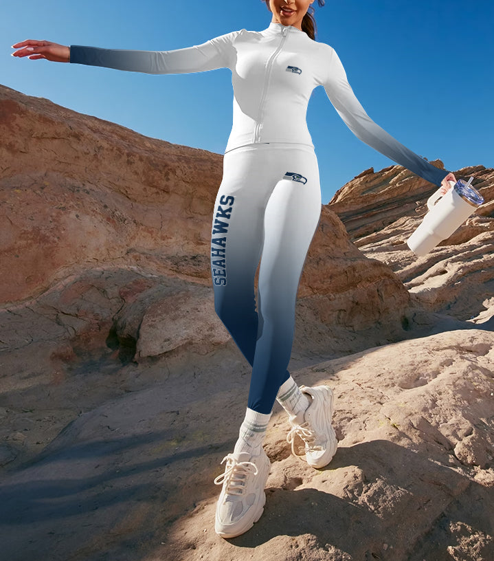 Seattle Seahawks 2 Piece Workout Sets :Sculpt High Waist Gym Leggings & long Sleeve Sports Top