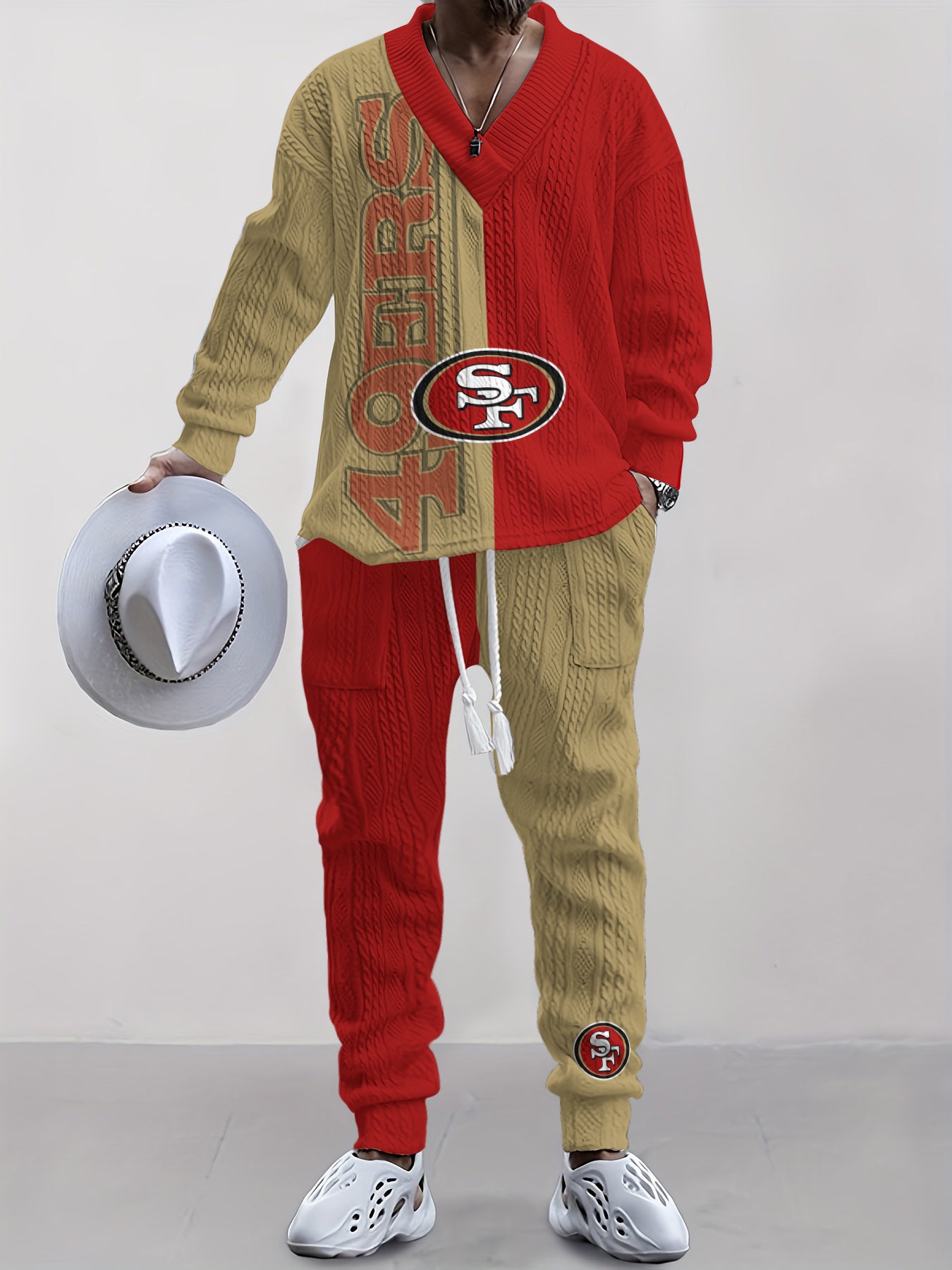 San Francisco 49ers Classic All-Season Long Sleeve V-Neck Pullover Sweater