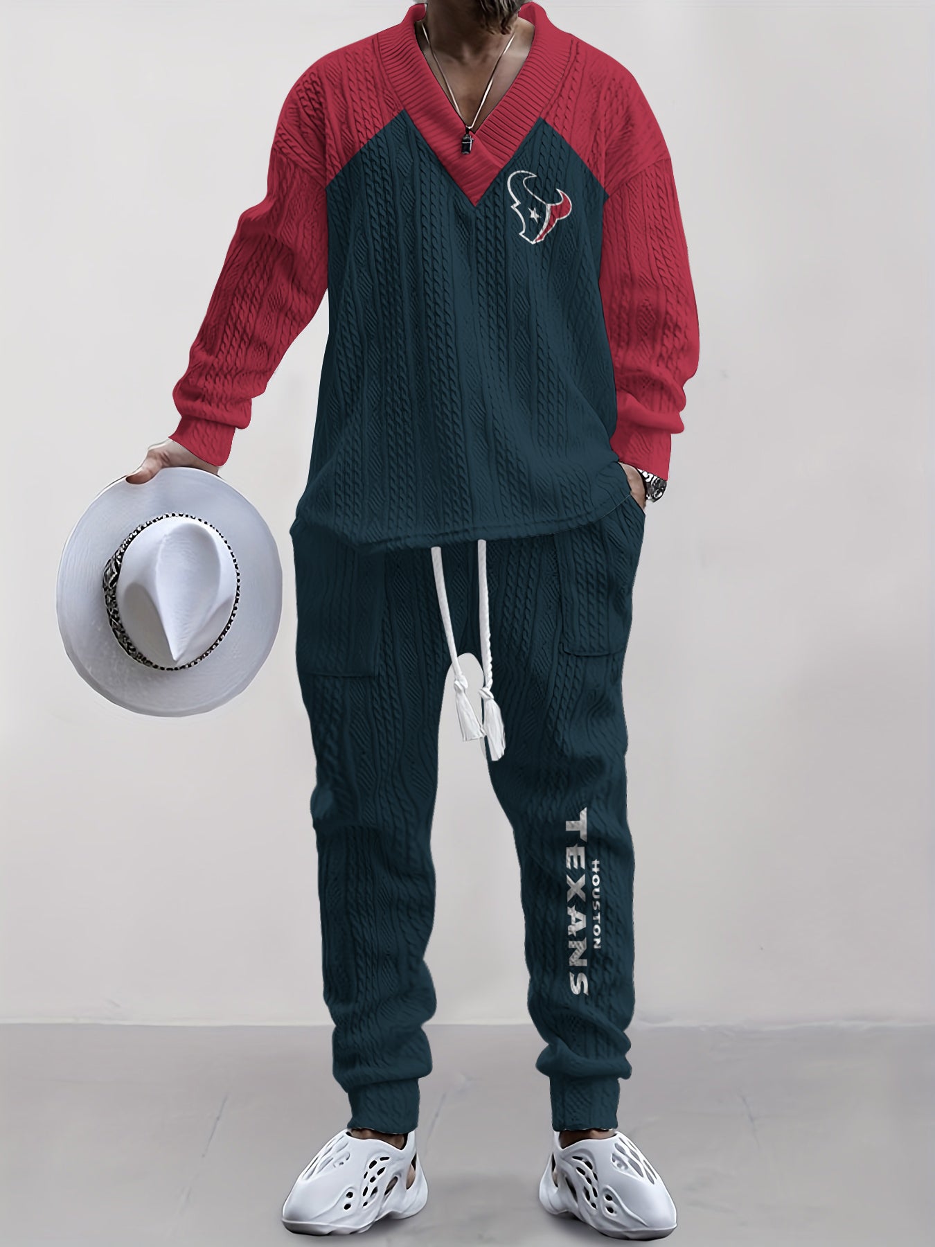 Houston Texans Classic All-Season Long Sleeve V-Neck Pullover Sweater