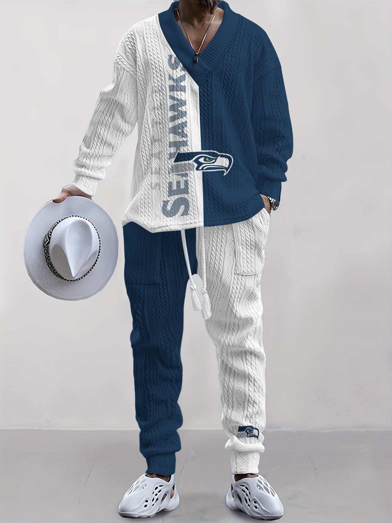 Seattle Seahawks Classic All-Season Long Sleeve V-Neck Pullover Sweater