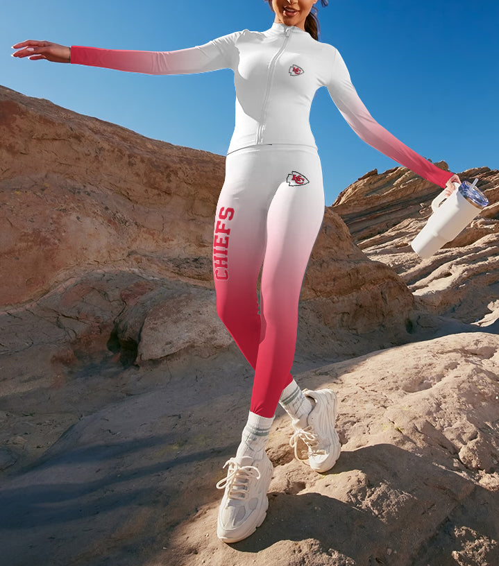 Kansas City Chiefs 2 Piece Workout Sets :Sculpt High Waist Gym Leggings & long Sleeve Sports Top