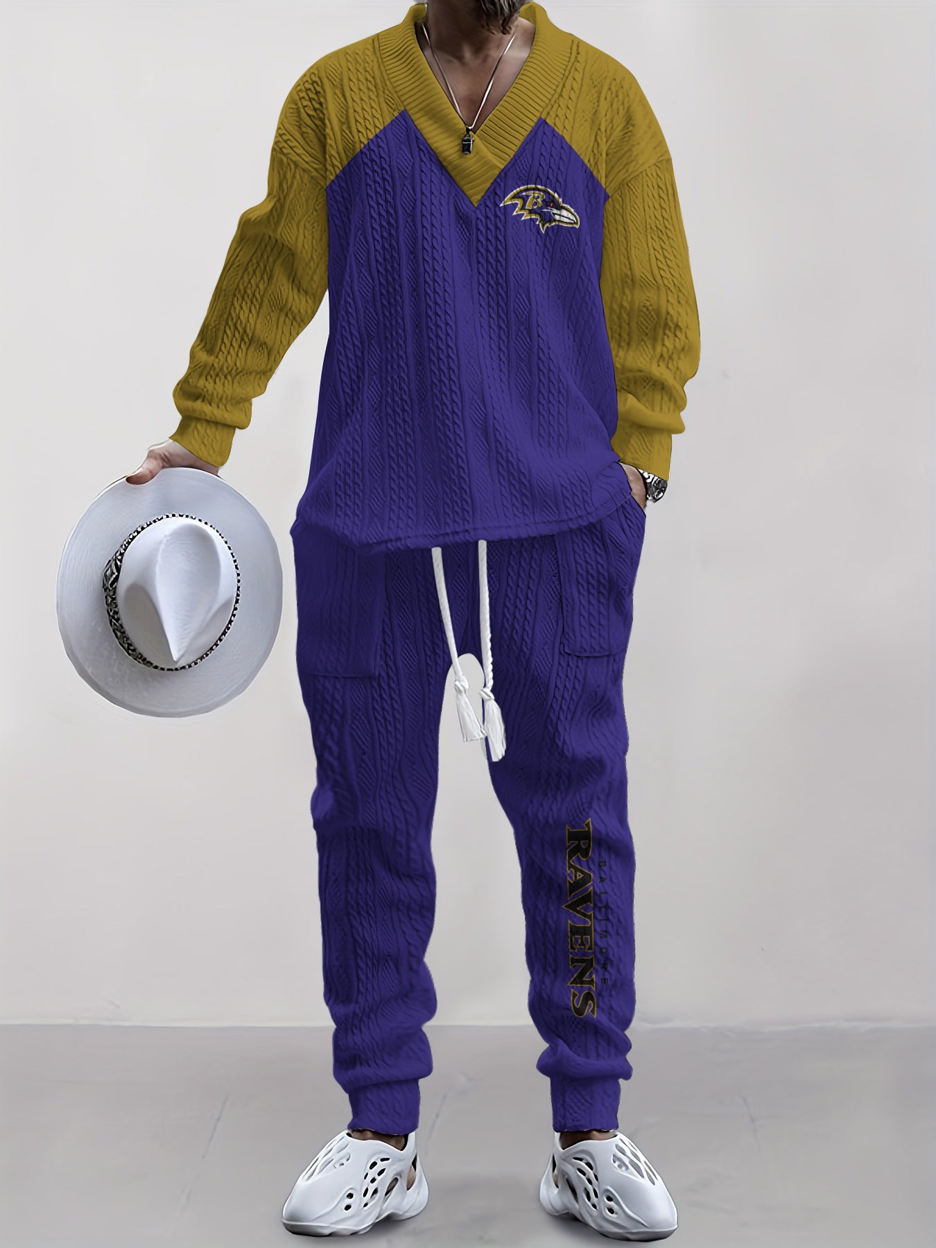 Baltimore Ravens Classic All-Season Long Sleeve V-Neck Pullover Sweater