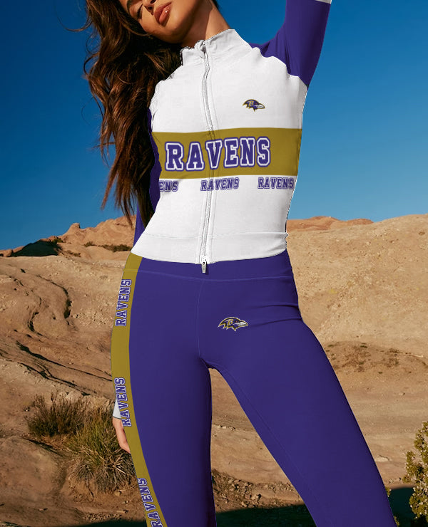 Baltimore Ravens 2 Piece Workout Sets :Sculpt High Waist Gym Leggings & long Sleeve Sports Top