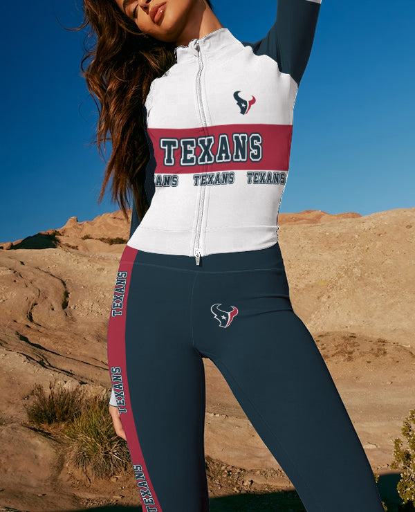 Houston Texans 2 Piece Workout Sets :Sculpt High Waist Gym Leggings & long Sleeve Sports Top