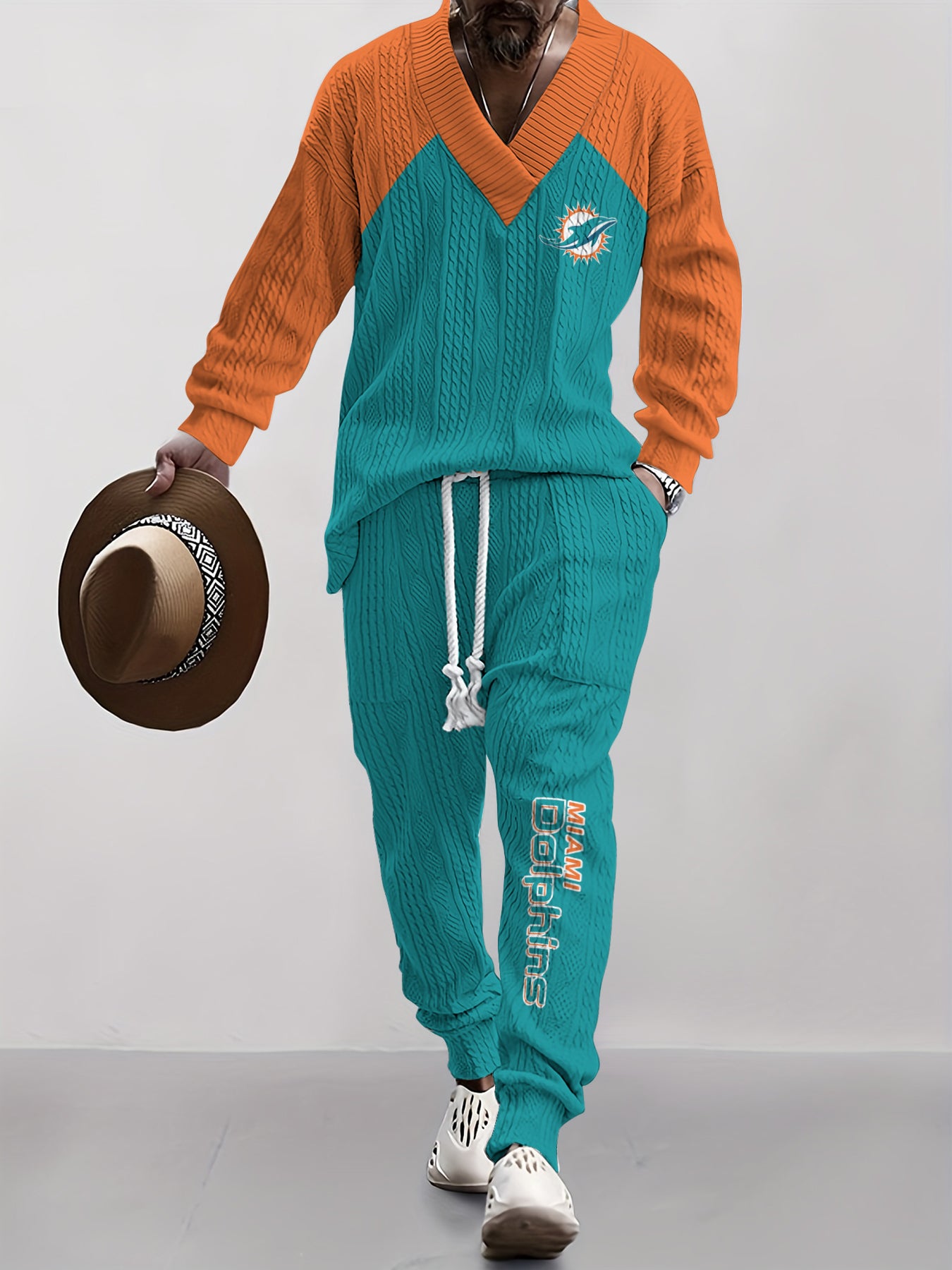 Miami Dolphins Classic All-Season Long Sleeve V-Neck Pullover Sweater