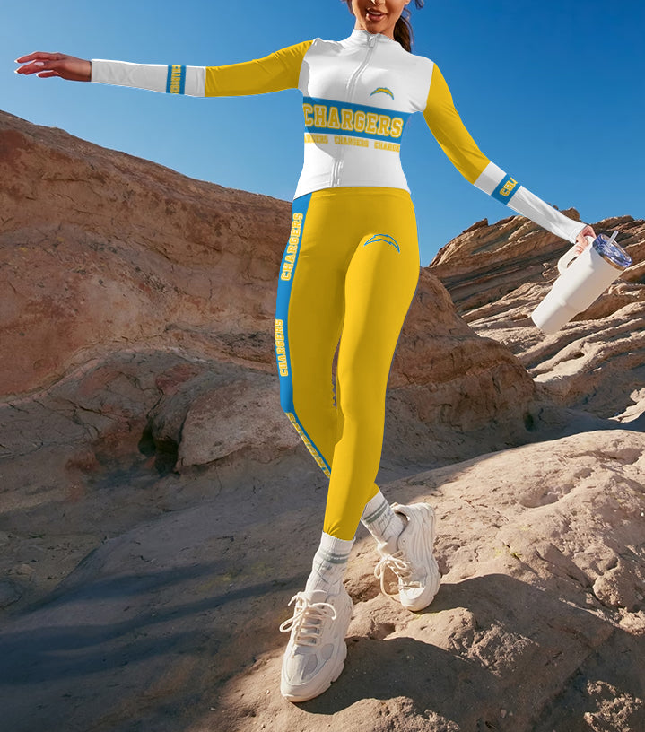 Los Angeles Chargers 2 Piece Workout Sets :Sculpt High Waist Gym Leggings & long Sleeve Sports Top