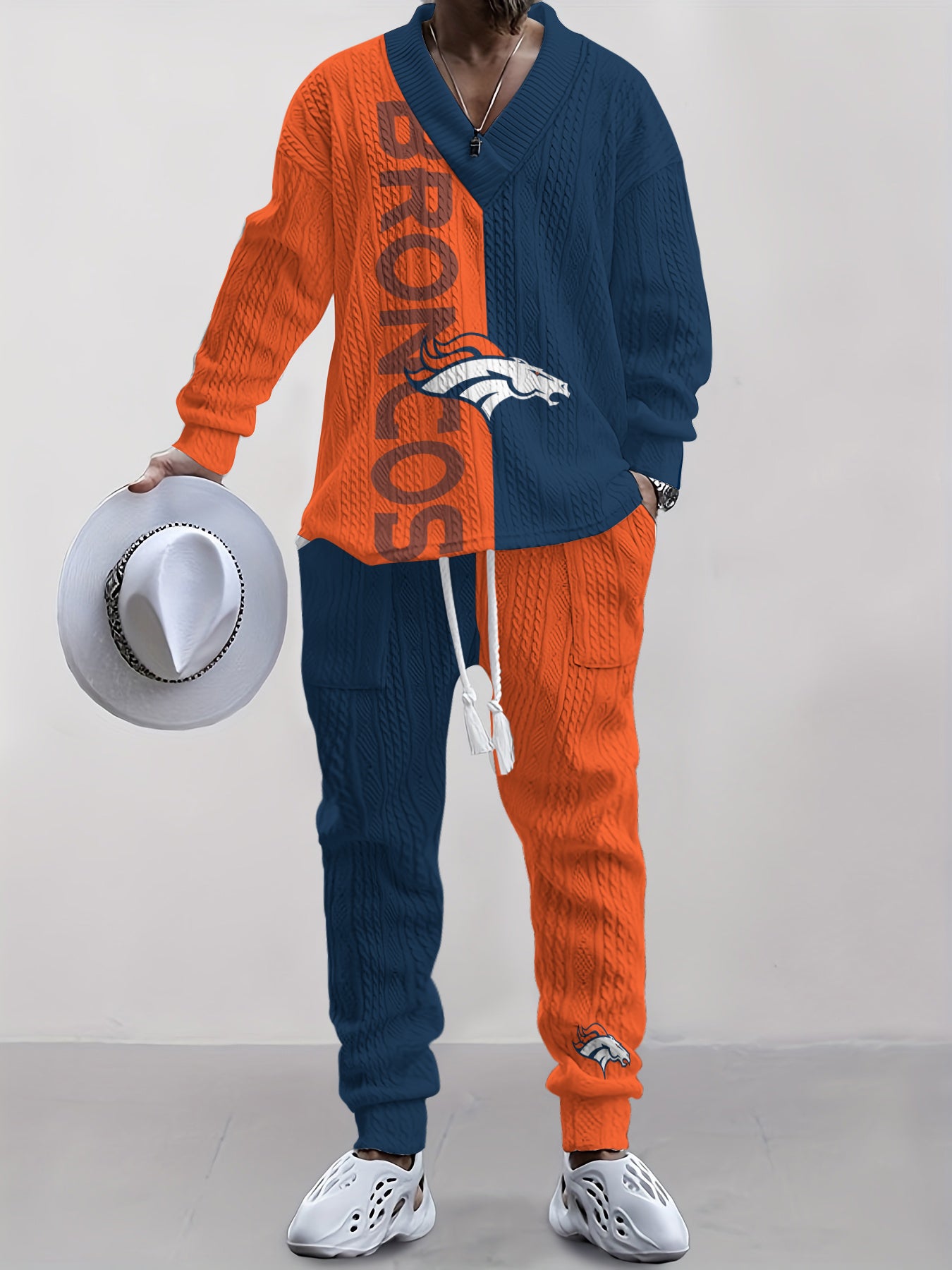 Denver Broncos Classic All-Season Long Sleeve V-Neck Pullover Sweater