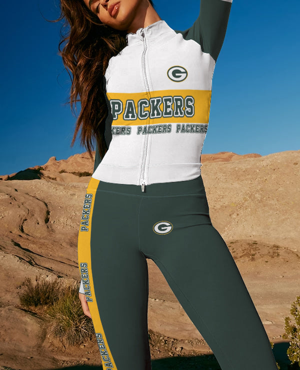 Green Bay Packers 2 Piece Workout Sets :Sculpt High Waist Gym Leggings & long Sleeve Sports Top