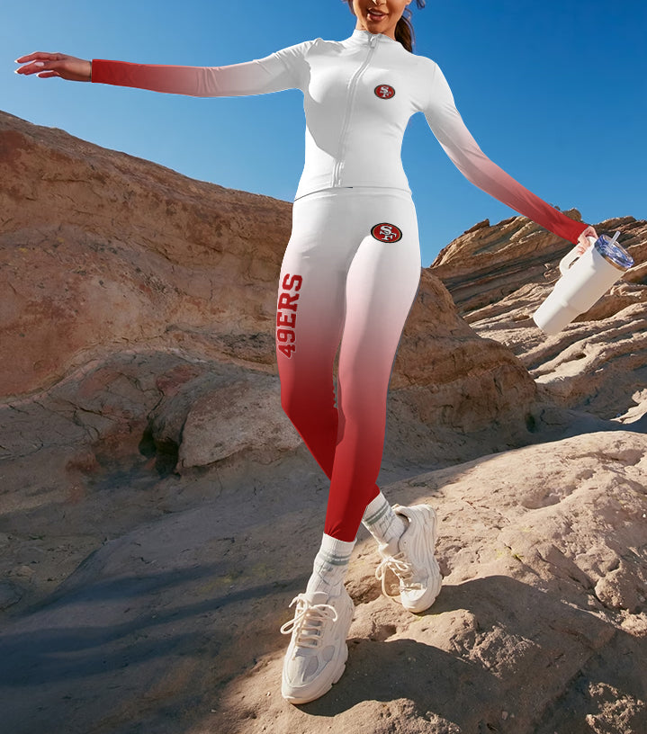 San Francisco 49ers 2 Piece Workout Sets :Sculpt High Waist Gym Leggings & long Sleeve Sports Top