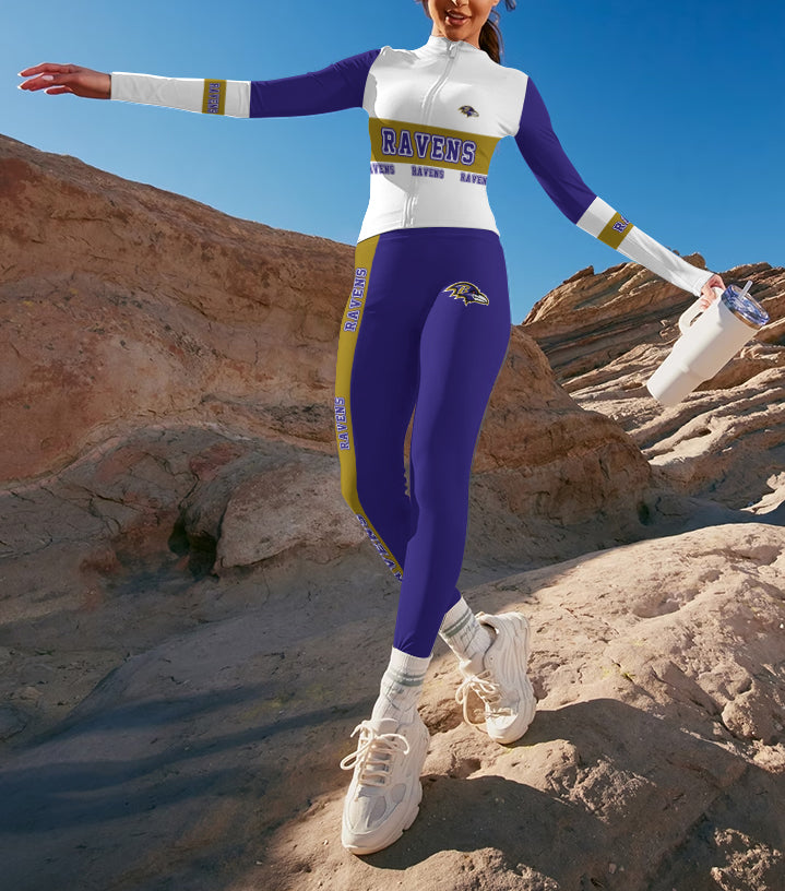Baltimore Ravens 2 Piece Workout Sets :Sculpt High Waist Gym Leggings & long Sleeve Sports Top