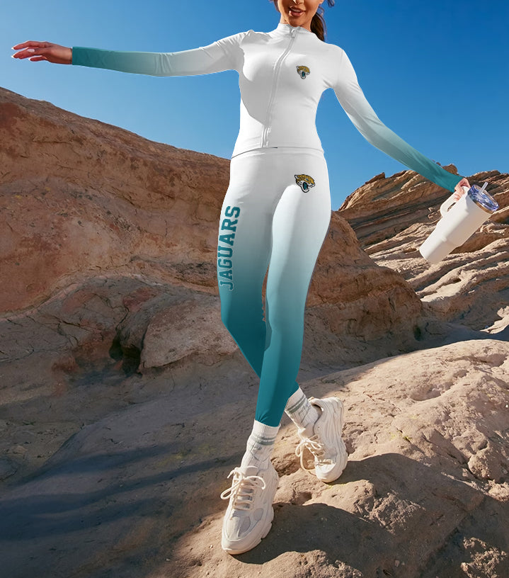 Jacksonville Jaguars 2 Piece Workout Sets :Sculpt High Waist Gym Leggings & long Sleeve Sports Top