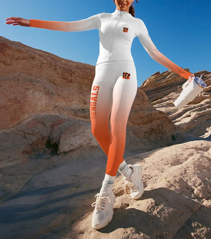 Cincinnati Bengals 2 Piece Workout Sets :Sculpt High Waist Gym Leggings & long Sleeve Sports Top