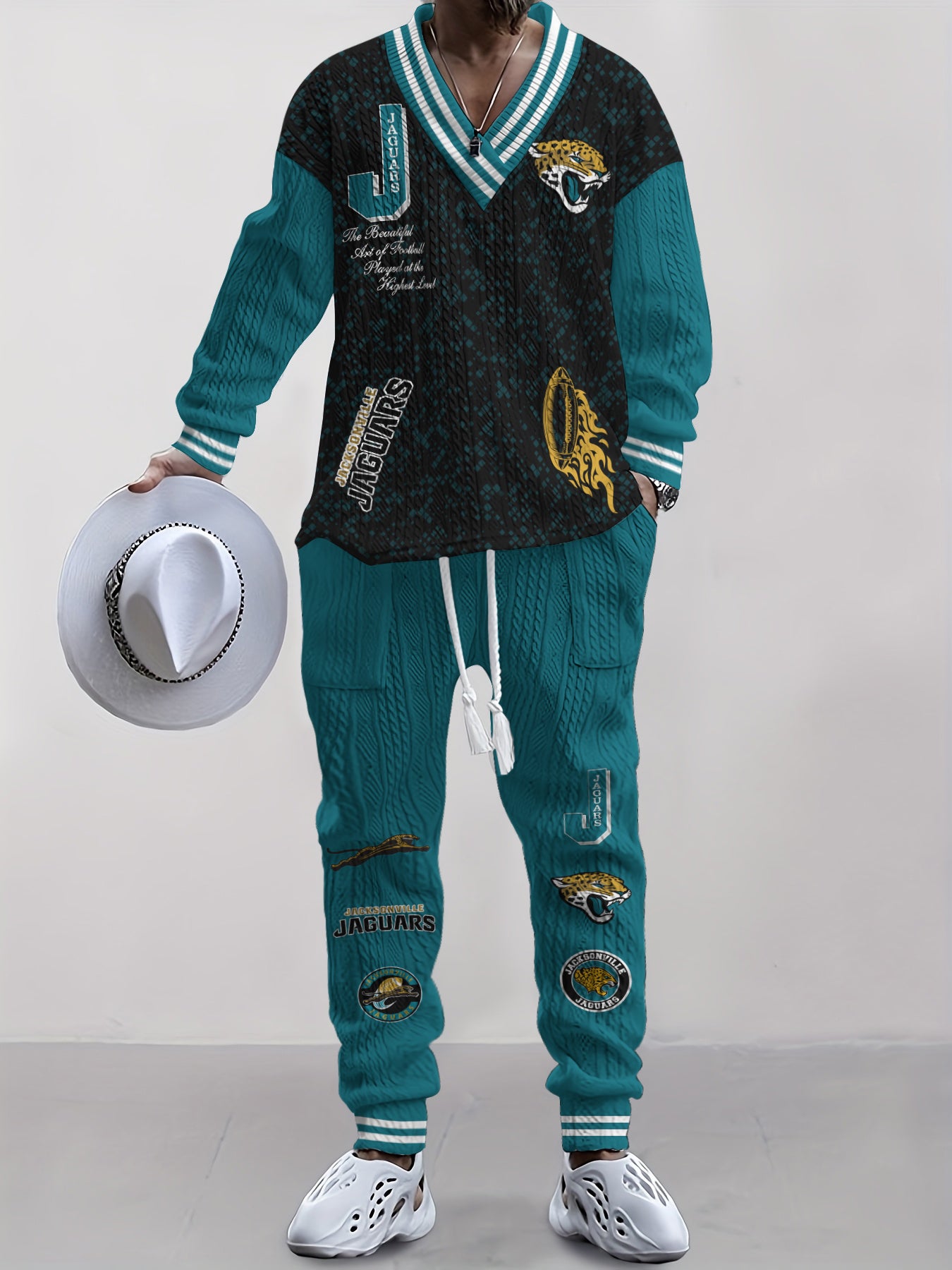 Jacksonville Jaguars Classic All-Season Long Sleeve V-Neck Pullover Sweater