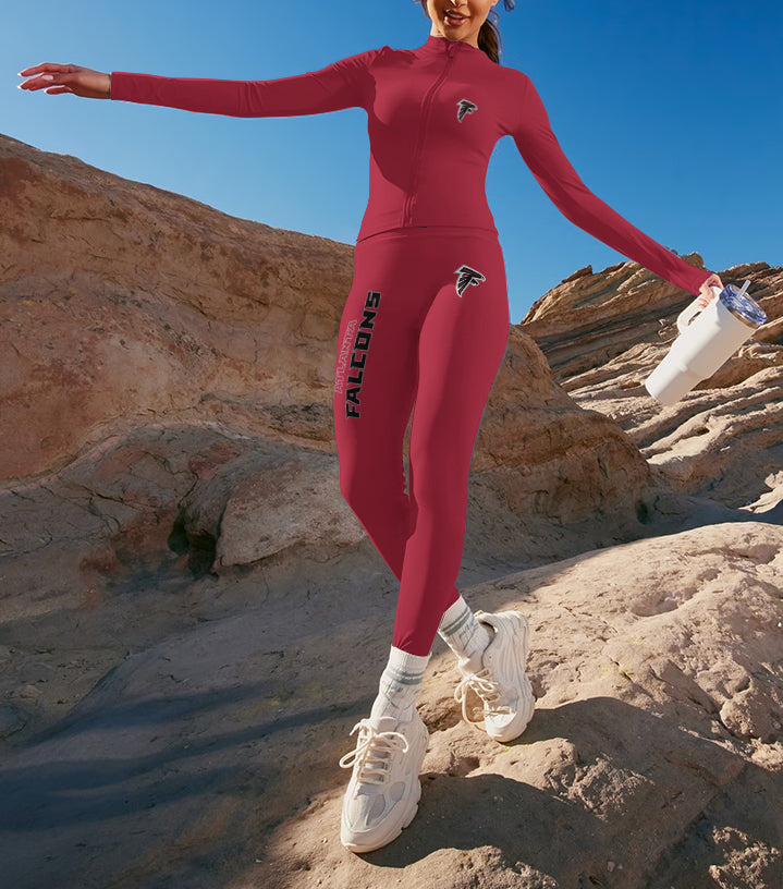 Atlanta Falcons 2 Piece Workout Sets :Sculpt High Waist Gym Leggings & long Sleeve Sports Top