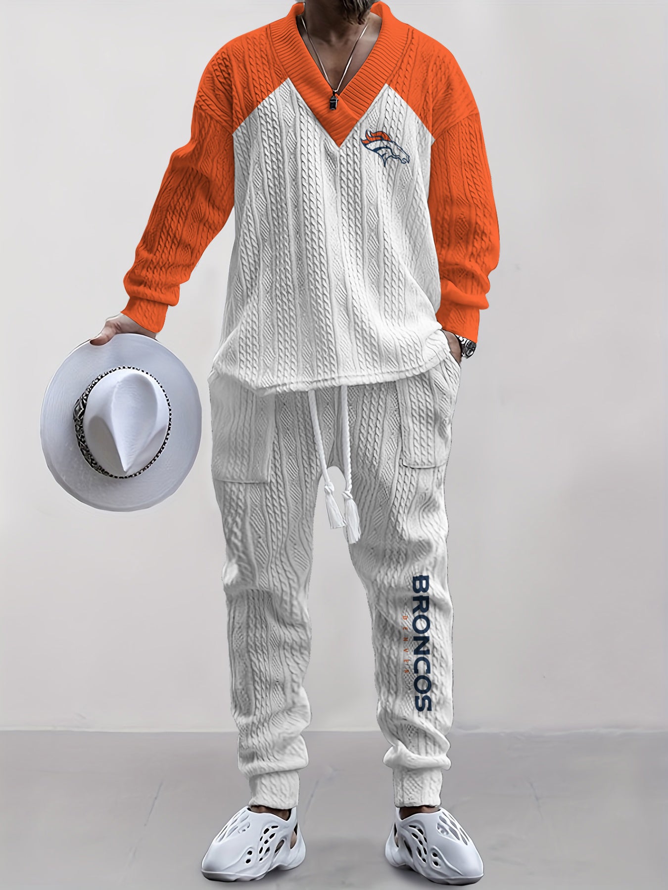 Denver Broncos Classic All-Season Long Sleeve V-Neck Pullover Sweater