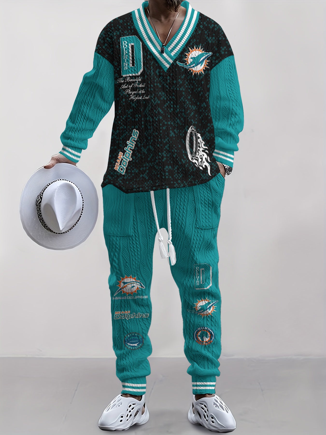 Miami Dolphins Classic All-Season Long Sleeve V-Neck Pullover Sweater