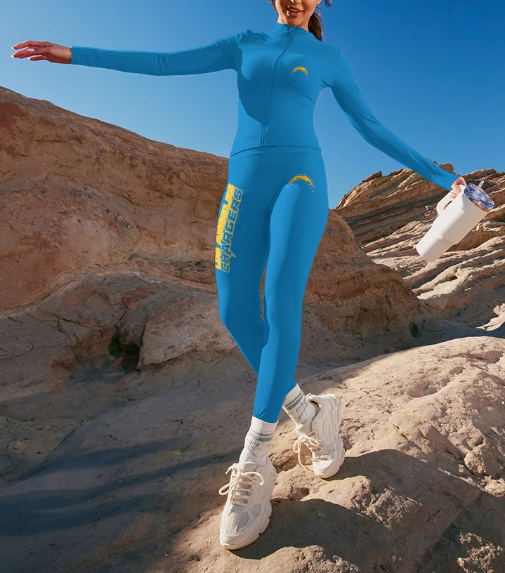 Los Angeles Chargers 2 Piece Workout Sets :Sculpt High Waist Gym Leggings & long Sleeve Sports Top