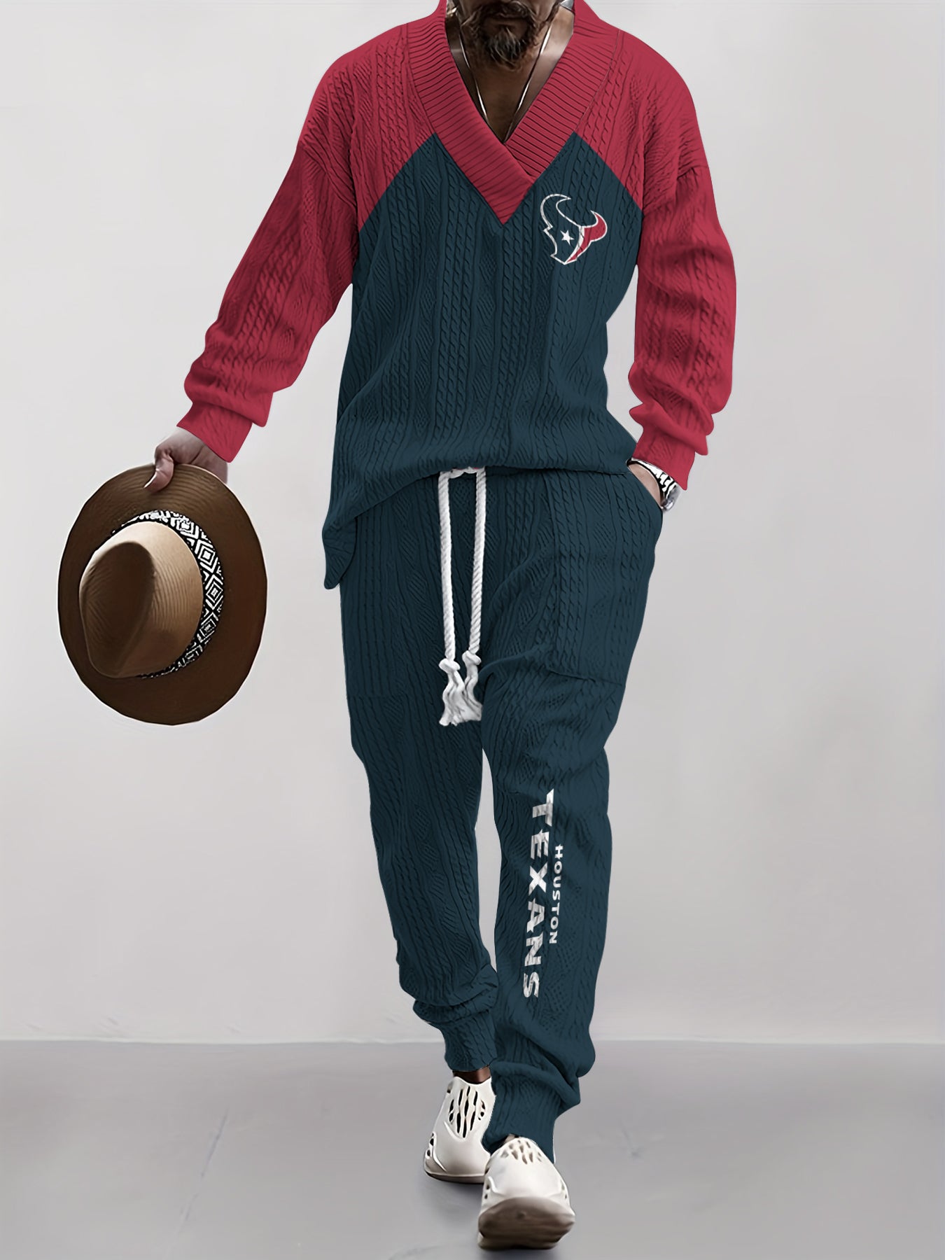 Houston Texans Classic All-Season Long Sleeve V-Neck Pullover Sweater