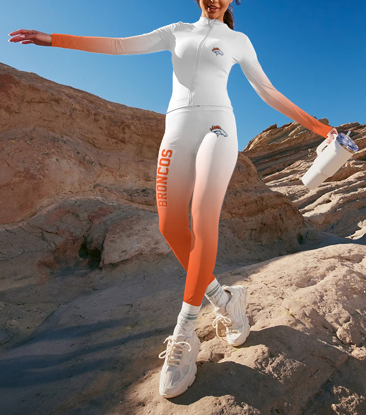 Denver Broncos 2 Piece Workout Sets :Sculpt High Waist Gym Leggings & long Sleeve Sports Top