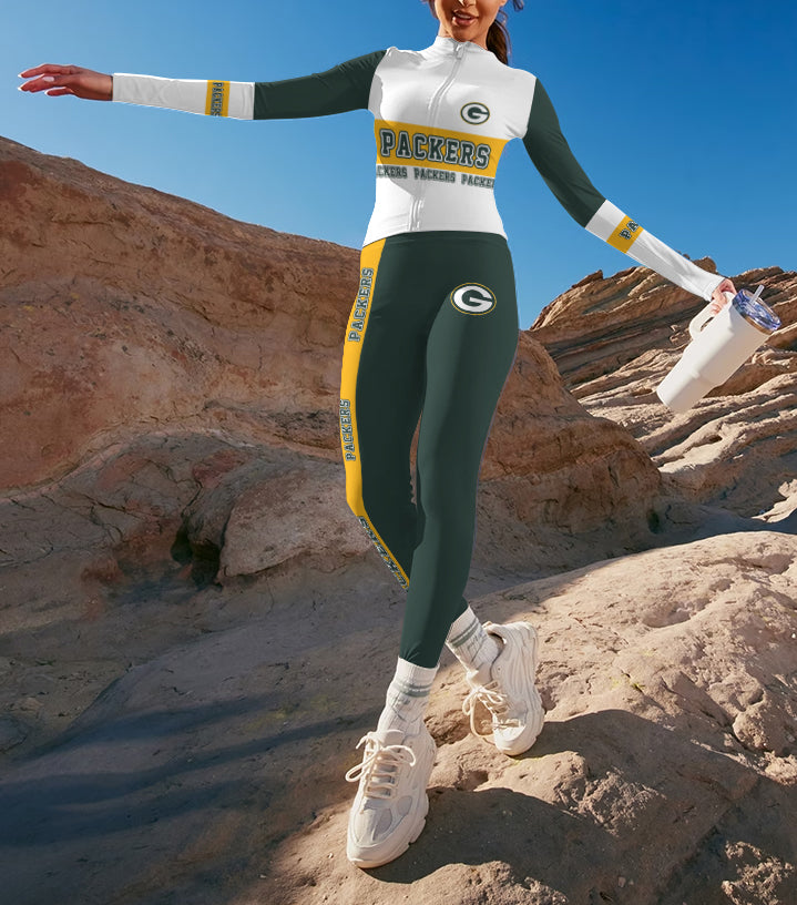 Green Bay Packers 2 Piece Workout Sets :Sculpt High Waist Gym Leggings & long Sleeve Sports Top