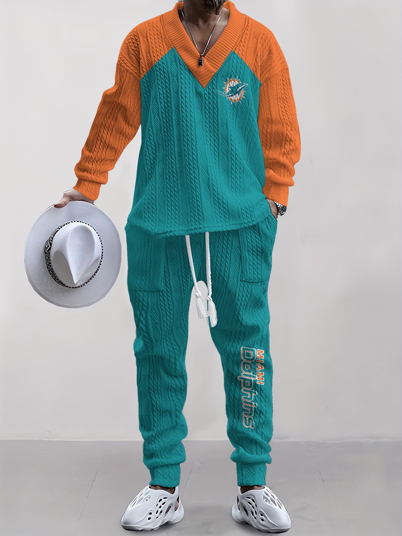 Miami Dolphins Classic All-Season Long Sleeve V-Neck Pullover Sweater