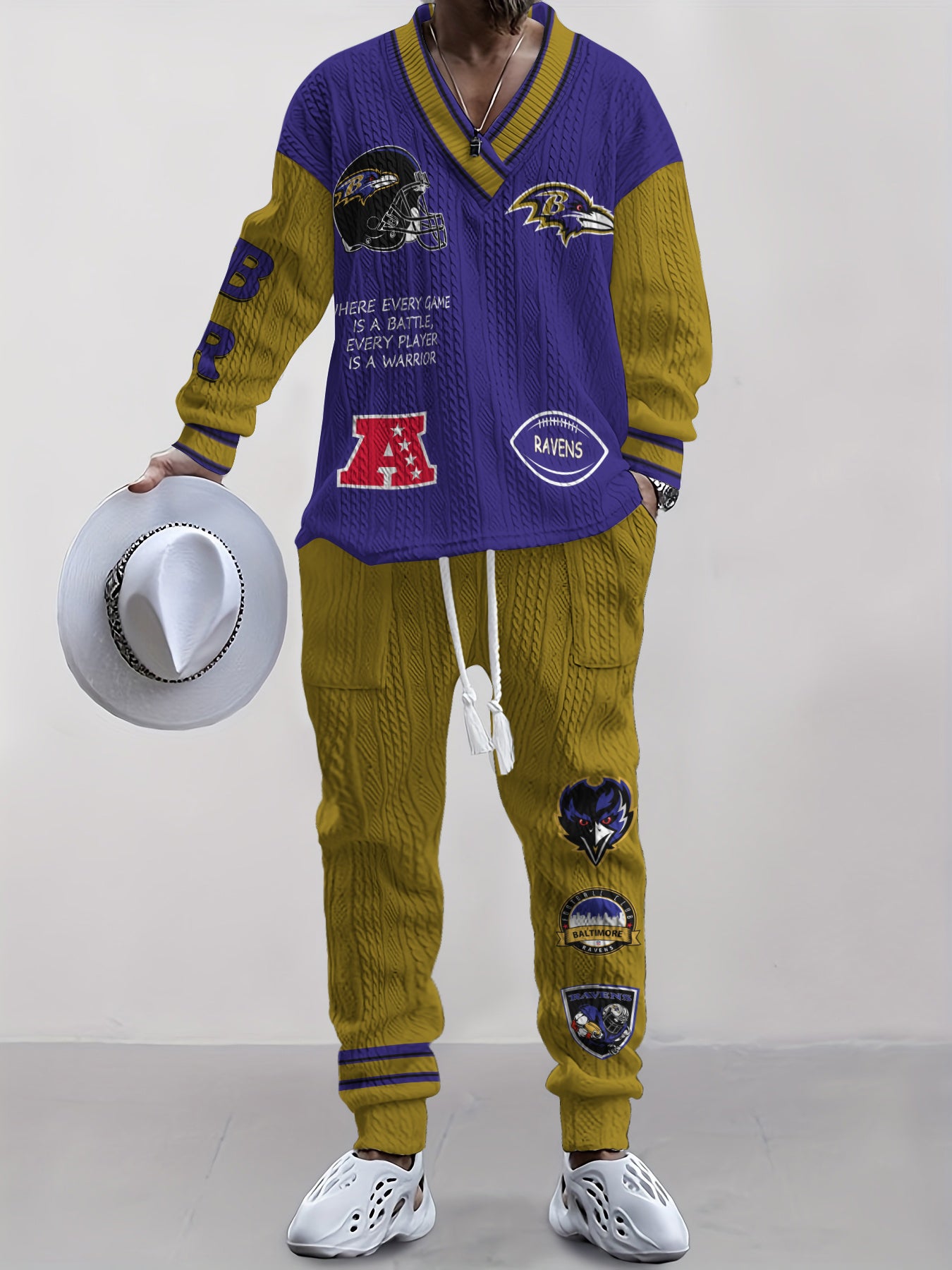 Baltimore Ravens Classic All-Season Long Sleeve V-Neck Pullover Sweater