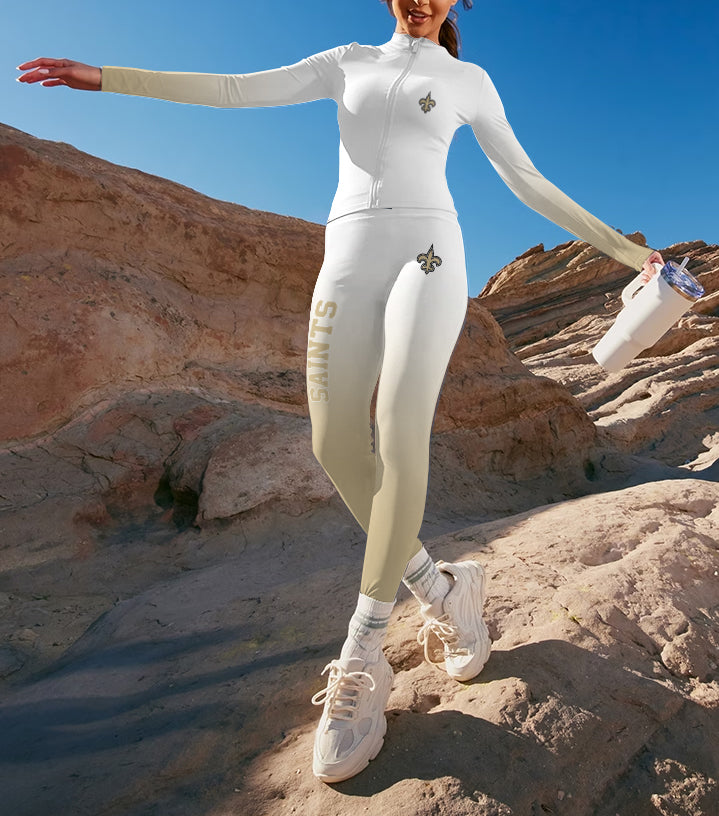 New Orleans Saints 2 Piece Workout Sets :Sculpt High Waist Gym Leggings & long Sleeve Sports Top