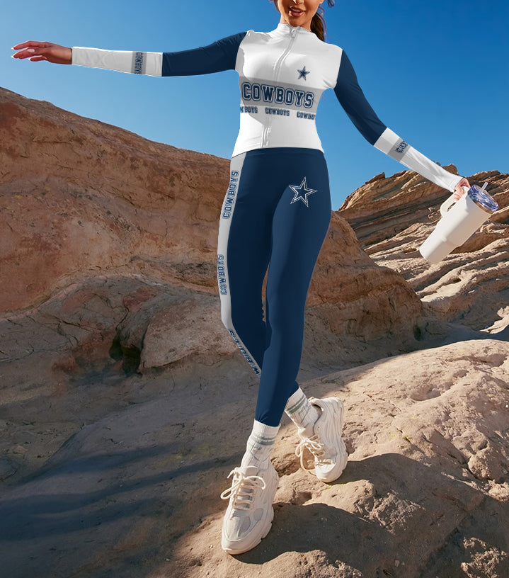 Dallas Cowboys 2 Piece Workout Sets :Sculpt High Waist Gym Leggings & long Sleeve Sports Top