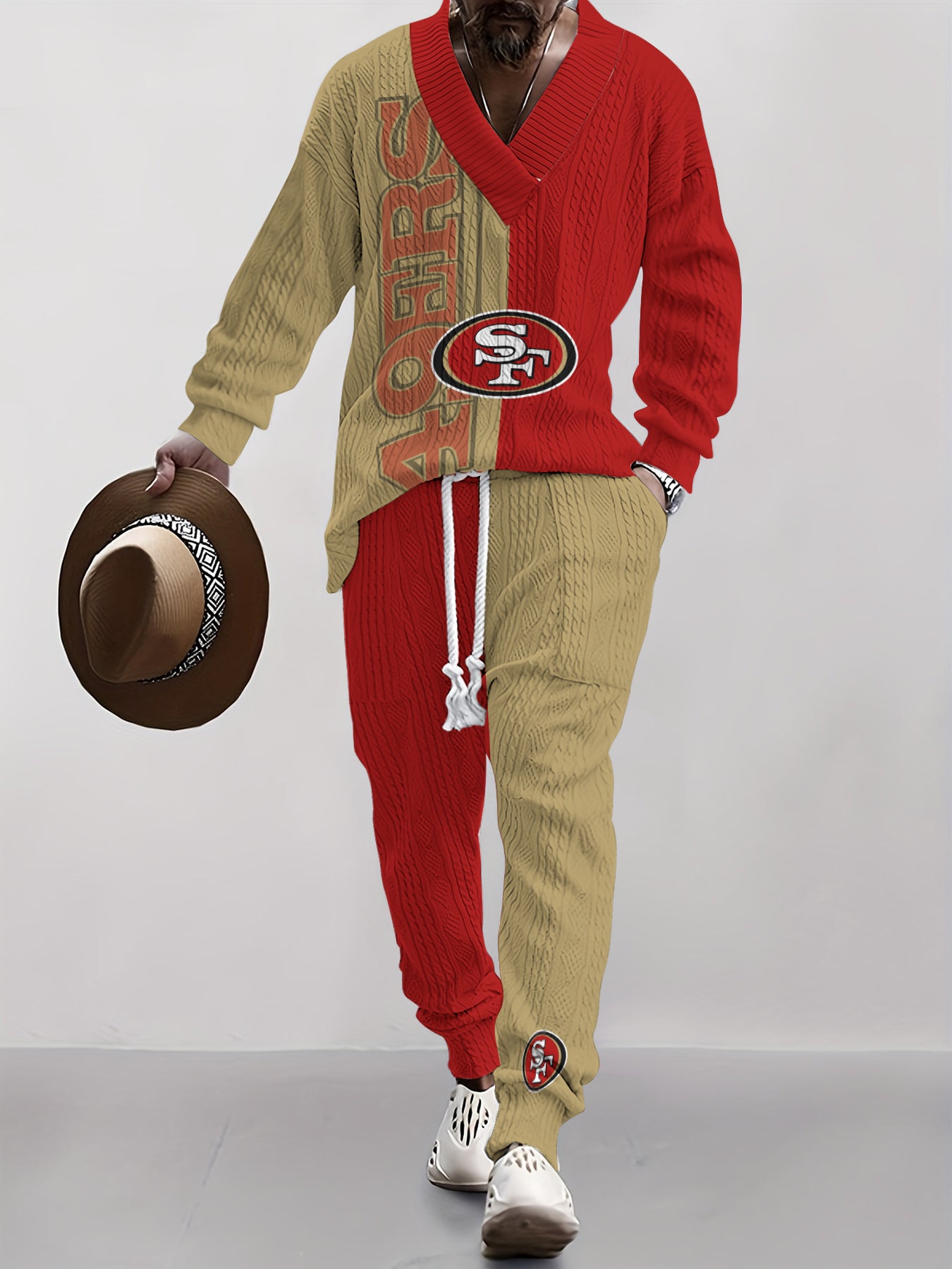 San Francisco 49ers  Classic All-Season Long Sleeve V-Neck Pullover Sweater