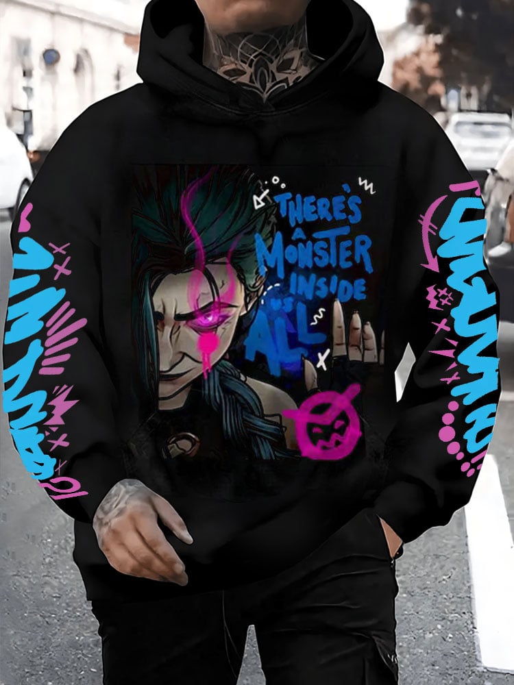 Men's Anime Printed Hooded Sweatshirt