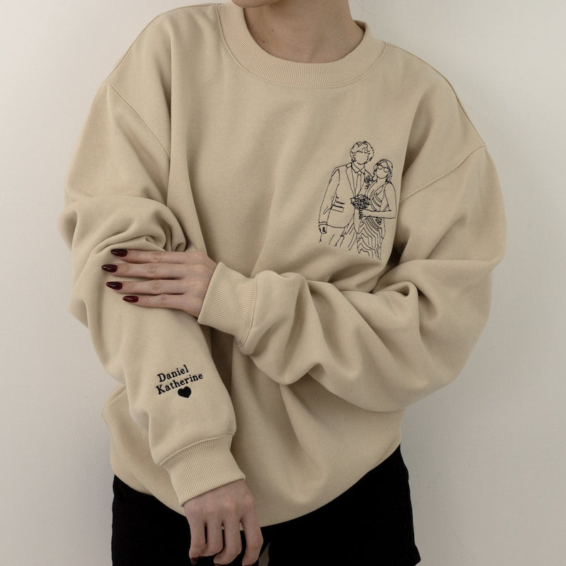 Custom Embroidered Photo Line Drawing Sweatshirt