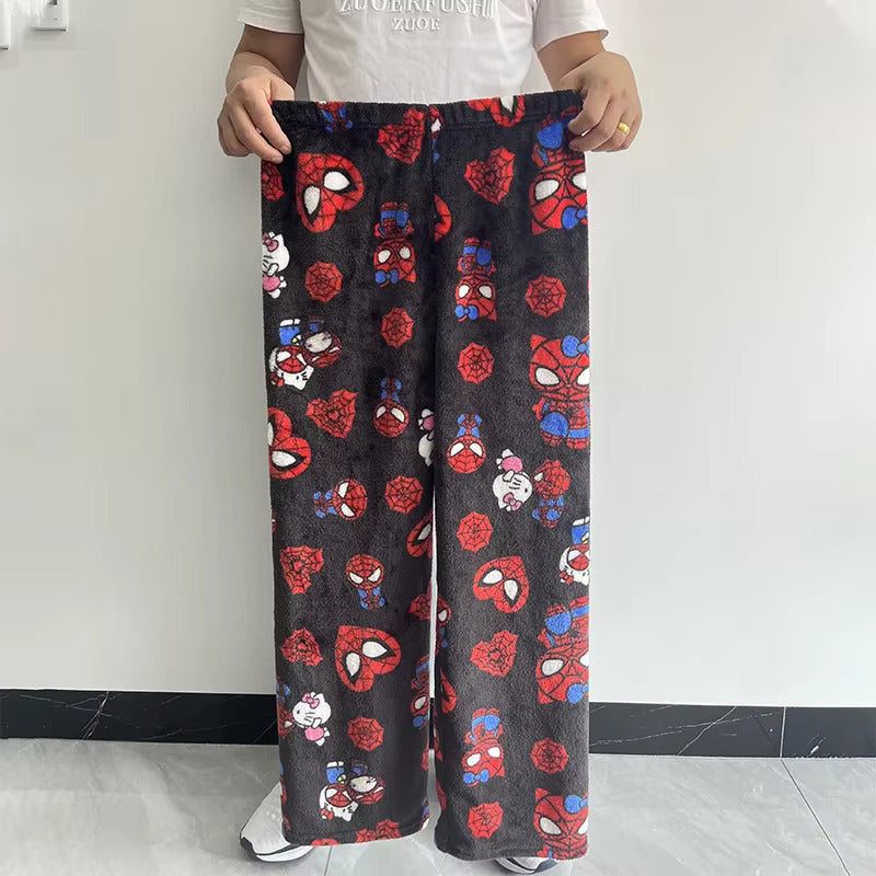 Cotton Velvet Hello Kitty Spider-man Loose Pajama Set with Long Pants