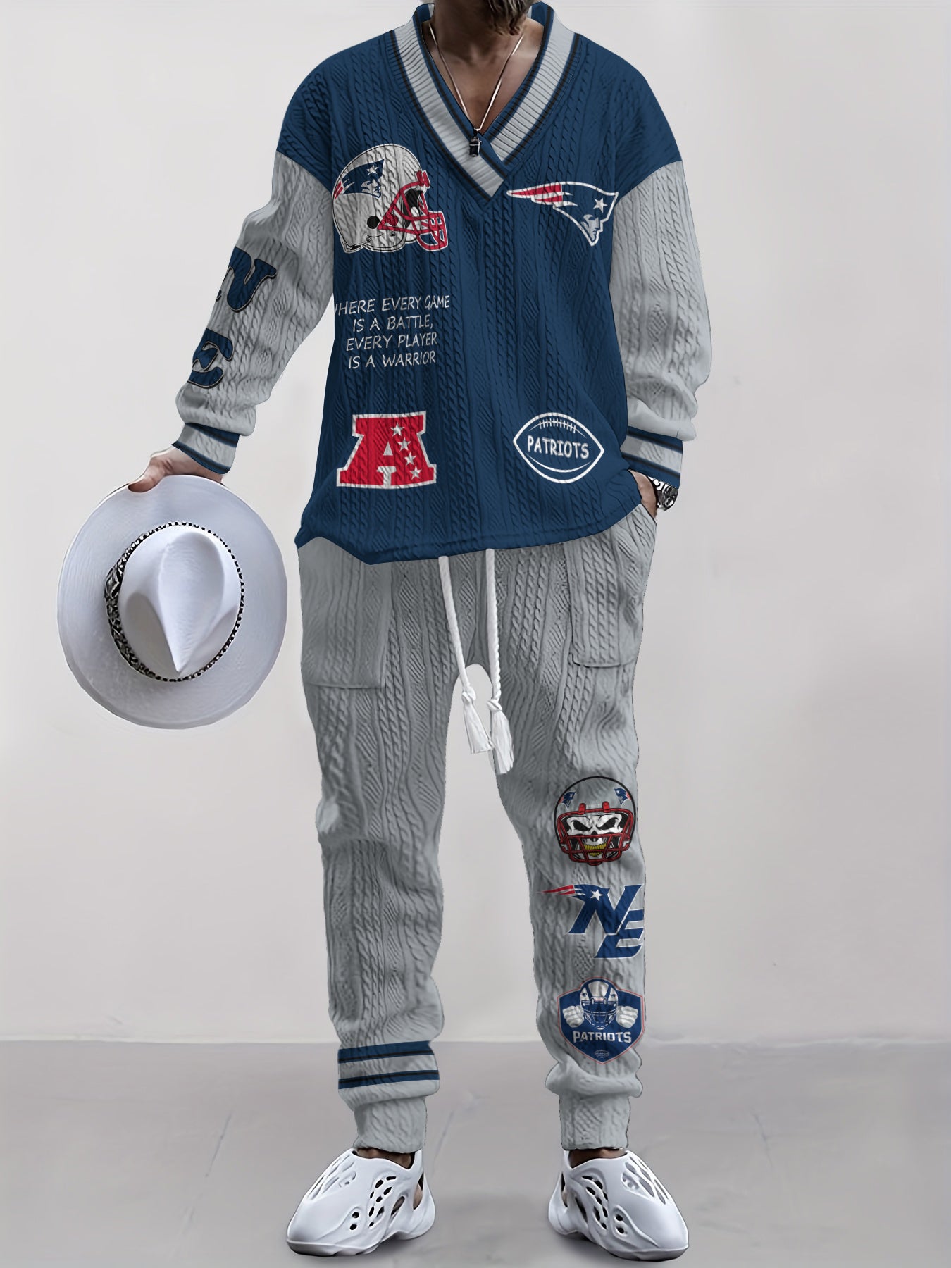 New England Patriots Classic All-Season Long Sleeve V-Neck Pullover Sweater