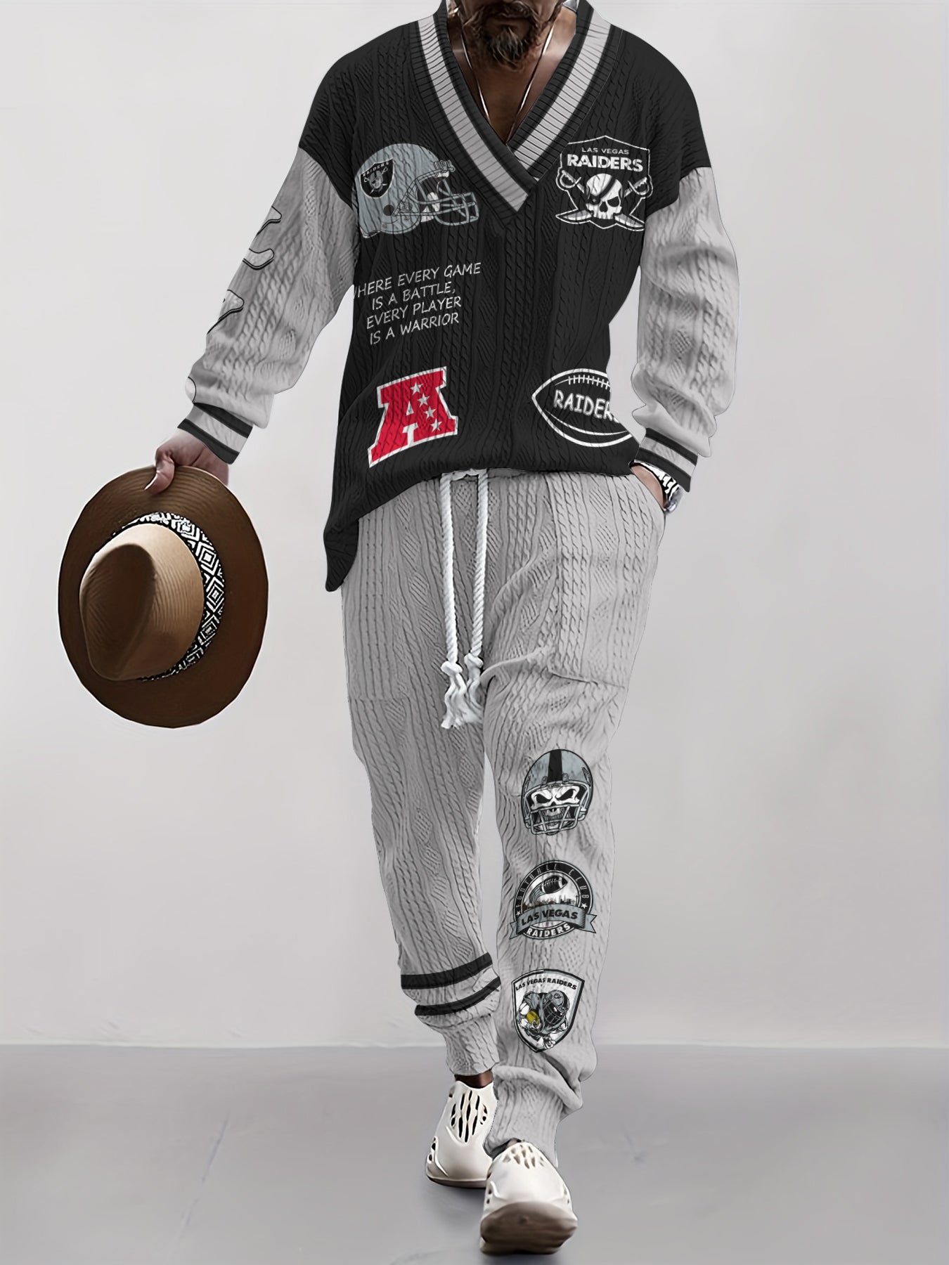 Las Vegas Raiders Classic All-Season Long Sleeve V-Neck Pullover Sweater