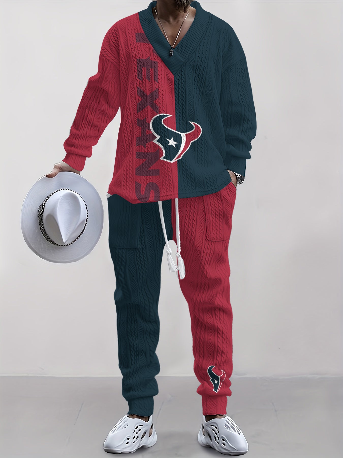 Houston Texans  Classic All-Season Long Sleeve V-Neck Pullover Sweater