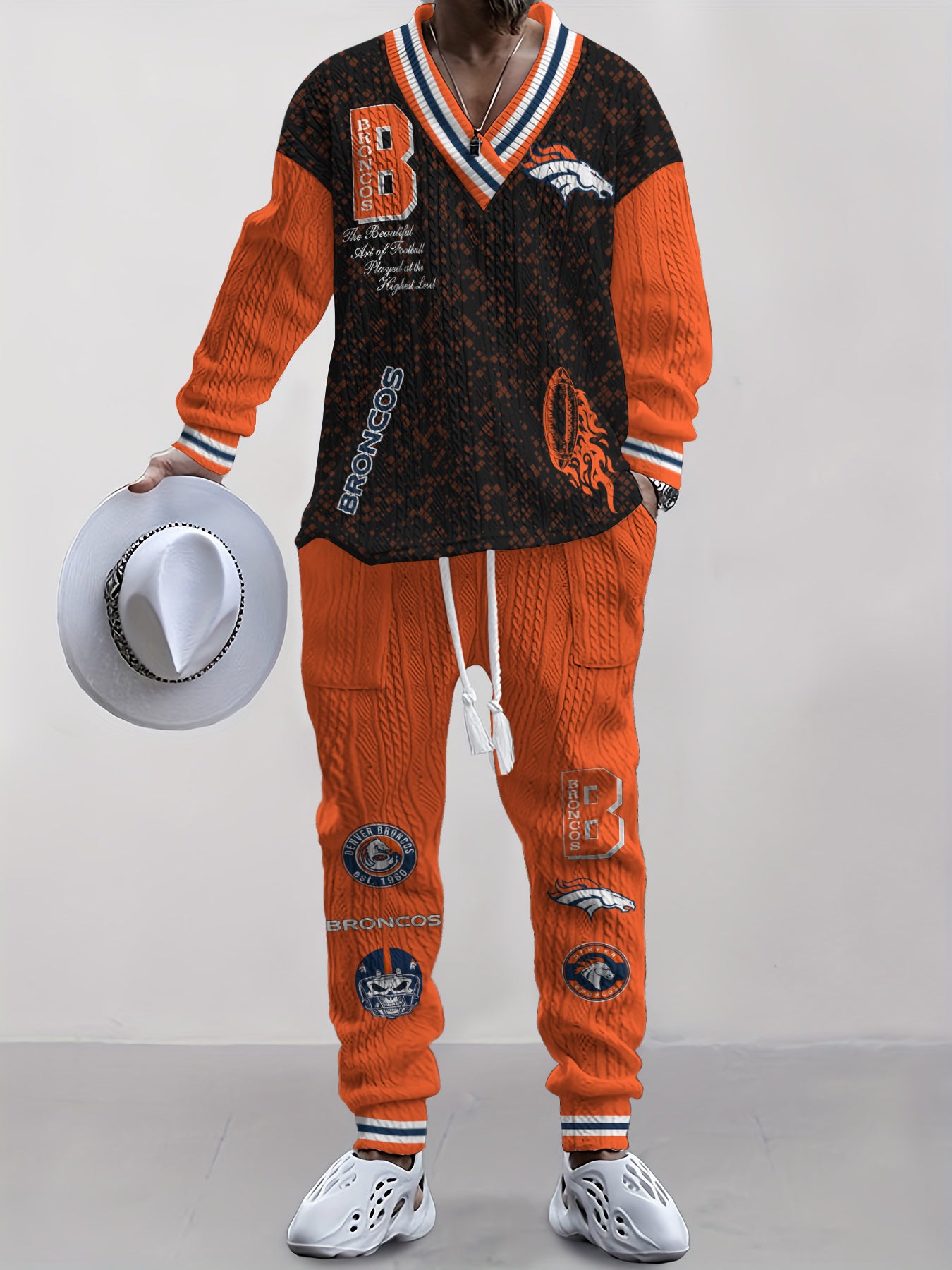 Denver Broncos  Classic All-Season Long Sleeve V-Neck Pullover Sweater