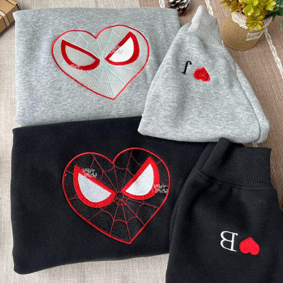 Custom Spider×Couple Embroidered sweatshirts