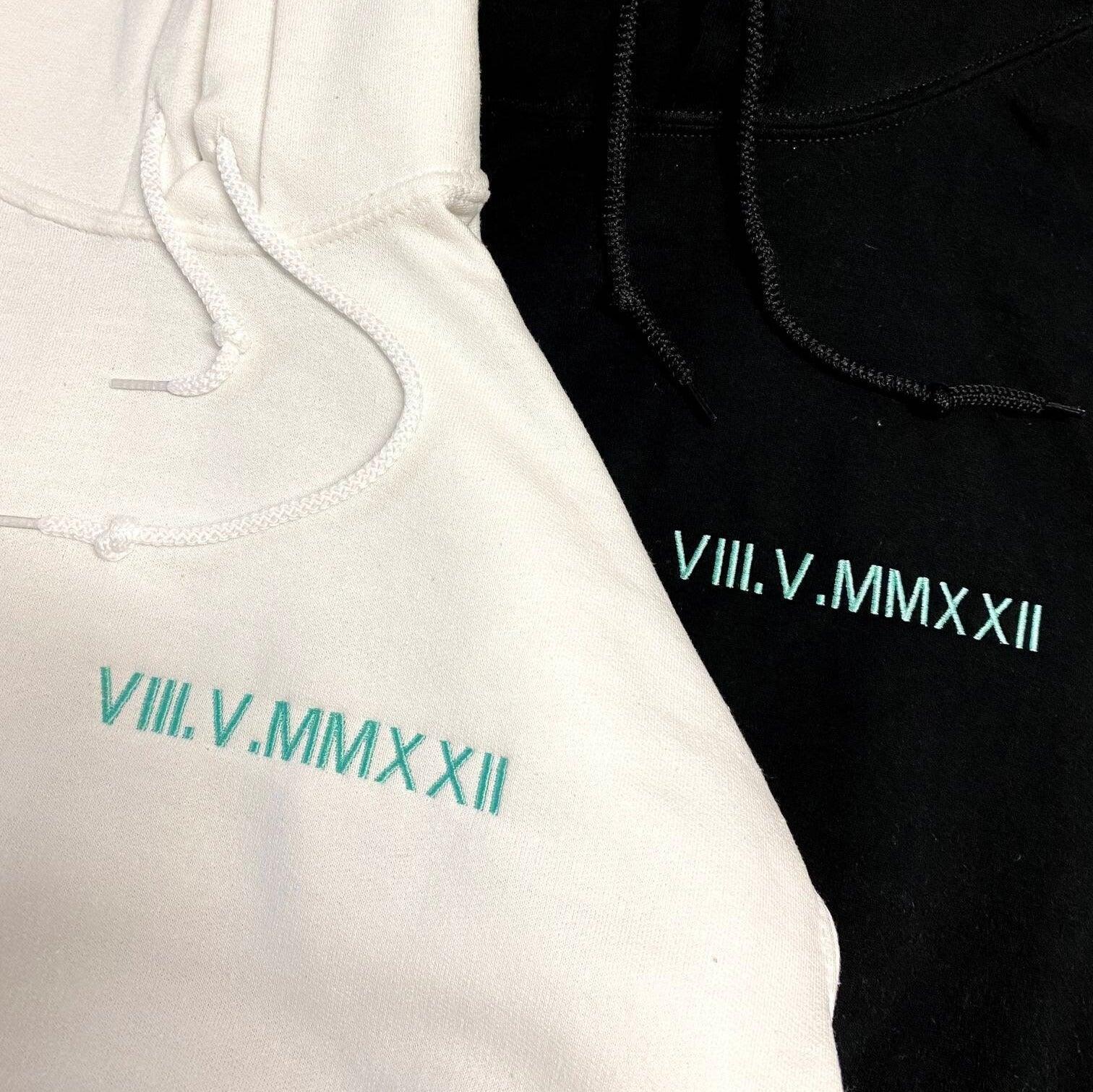 Custom Anniversary Date Embroidered Roman Numeral Matching Couple Shirt Crewneck Sweatshirt