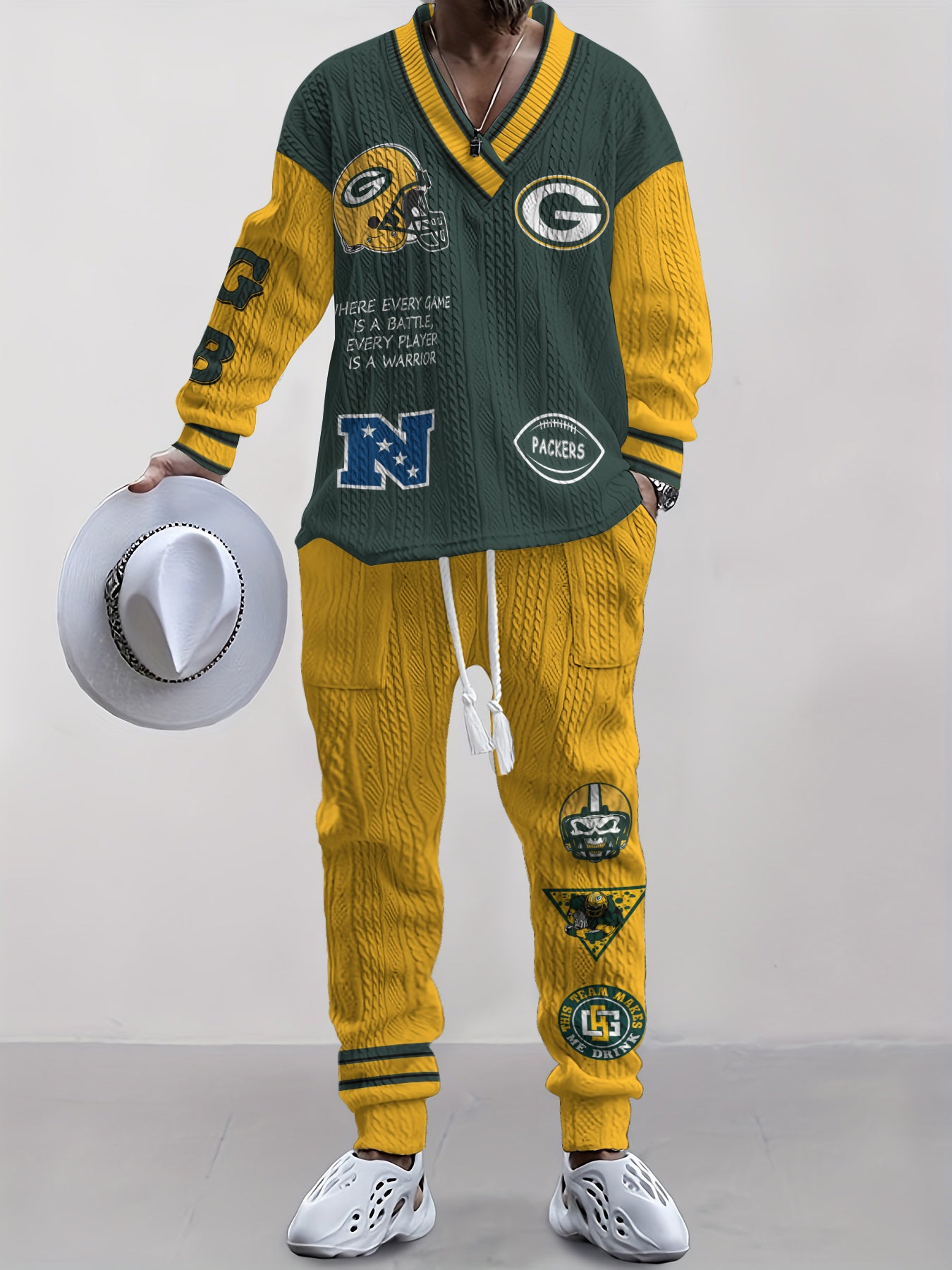 Green Bay Packers Classic All-Season Long Sleeve V-Neck Pullover Sweater