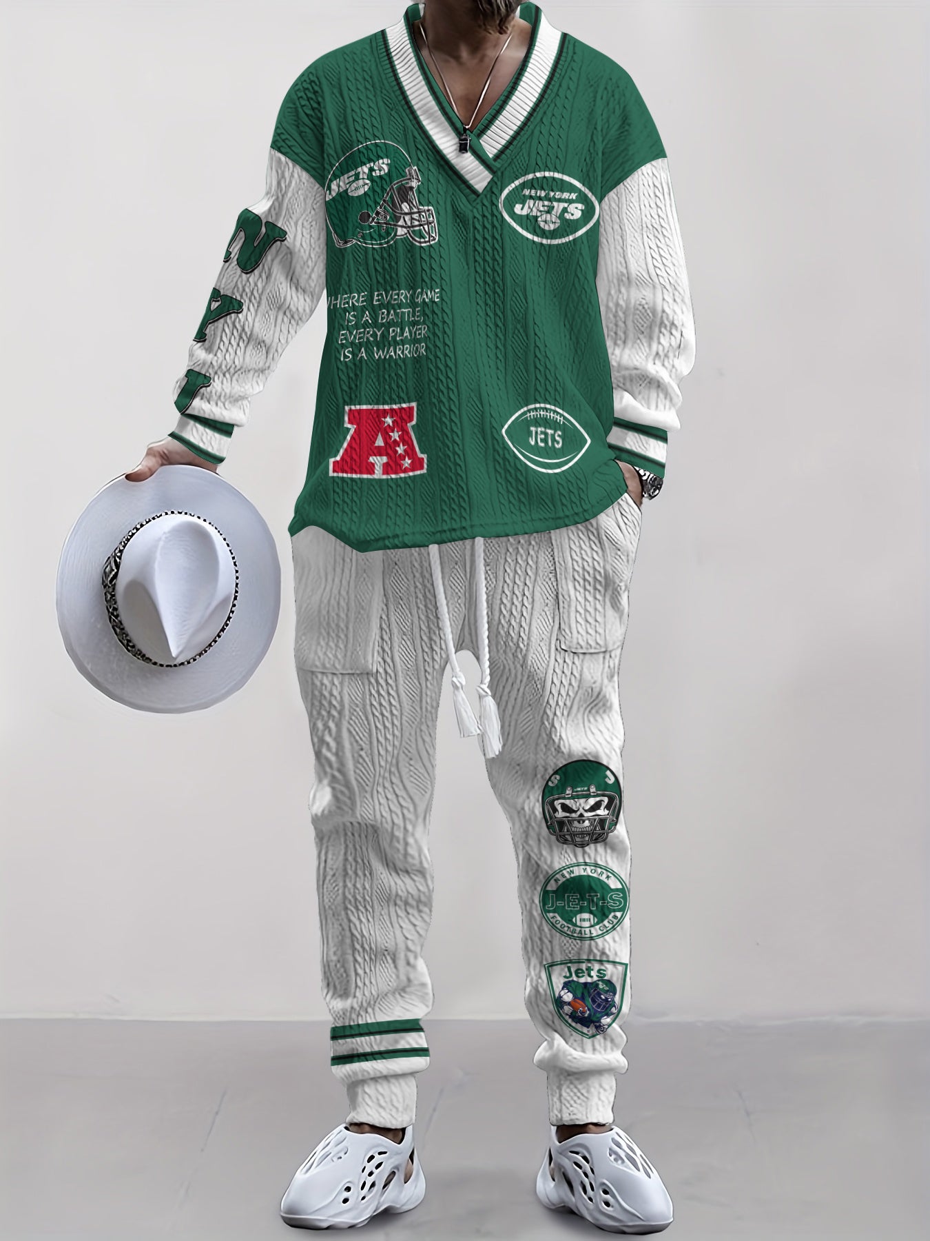 New York Jets Classic All-Season Long Sleeve V-Neck Pullover Sweater