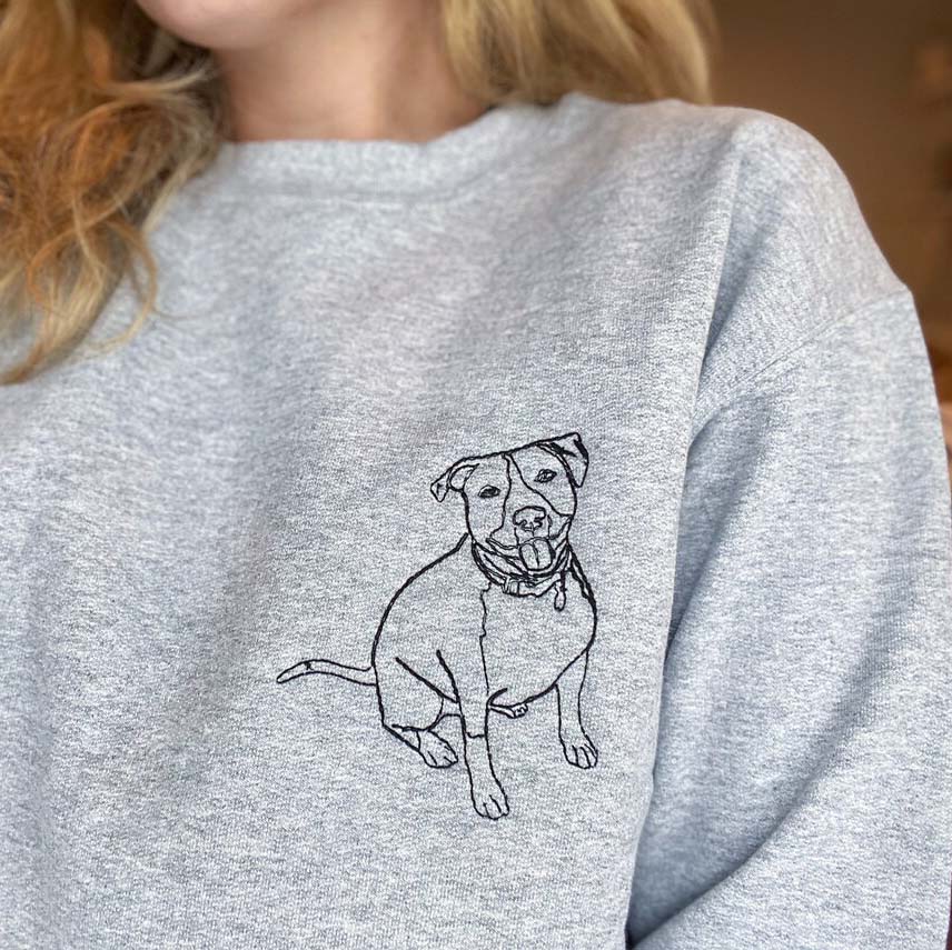 Custom Embroidered Photo Line Drawing Sweatshirt