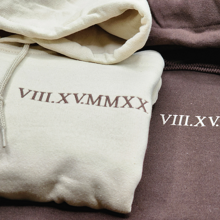 Custom Anniversary Date Embroidered Roman Numeral Matching Couple Shirt Crewneck Sweatshirt