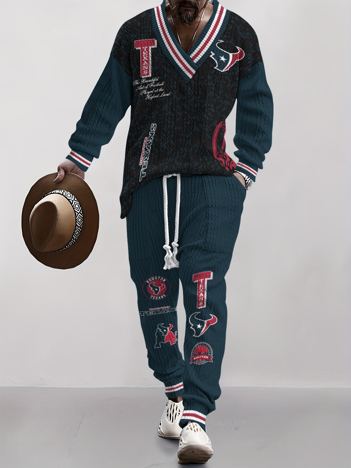 Houston Texans  Classic All-Season Long Sleeve V-Neck Pullover Sweater