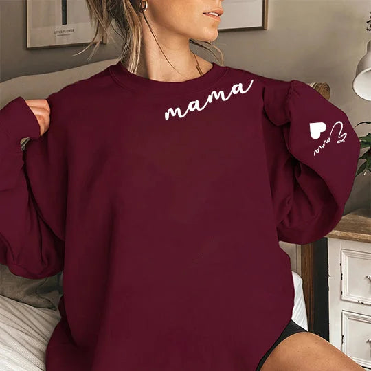 Mama Sweatshirt with Children's Names on the Sleeve, Custom Mother's Day Sweatshirt