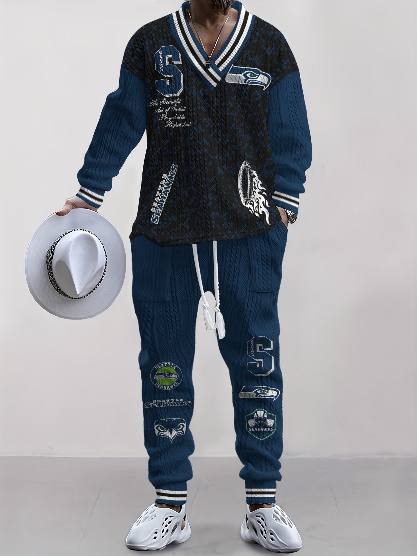 Seattle Seahawks  Classic All-Season Long Sleeve V-Neck Pullover Sweater