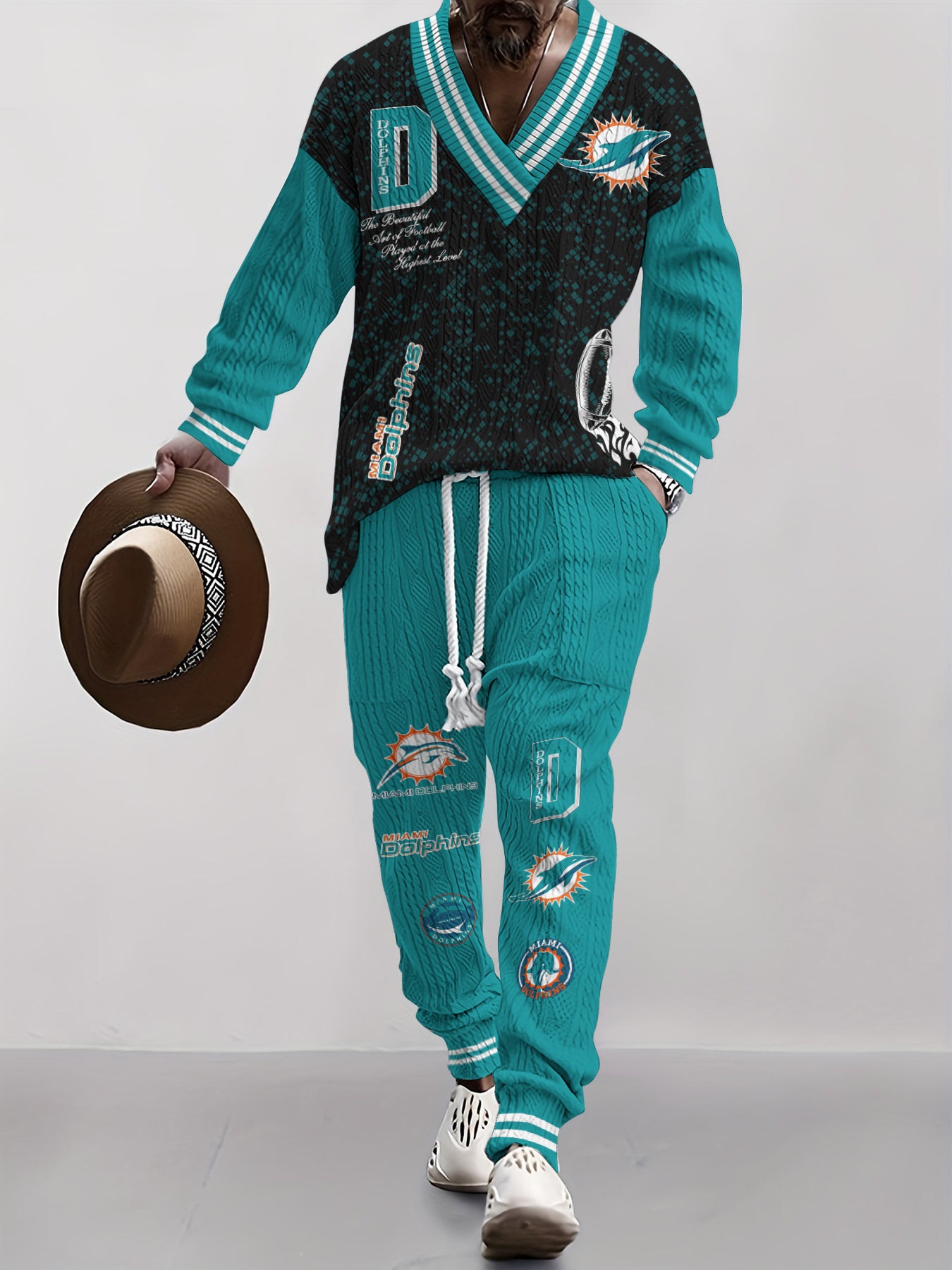 Miami Dolphins  Classic All-Season Long Sleeve V-Neck Pullover Sweater