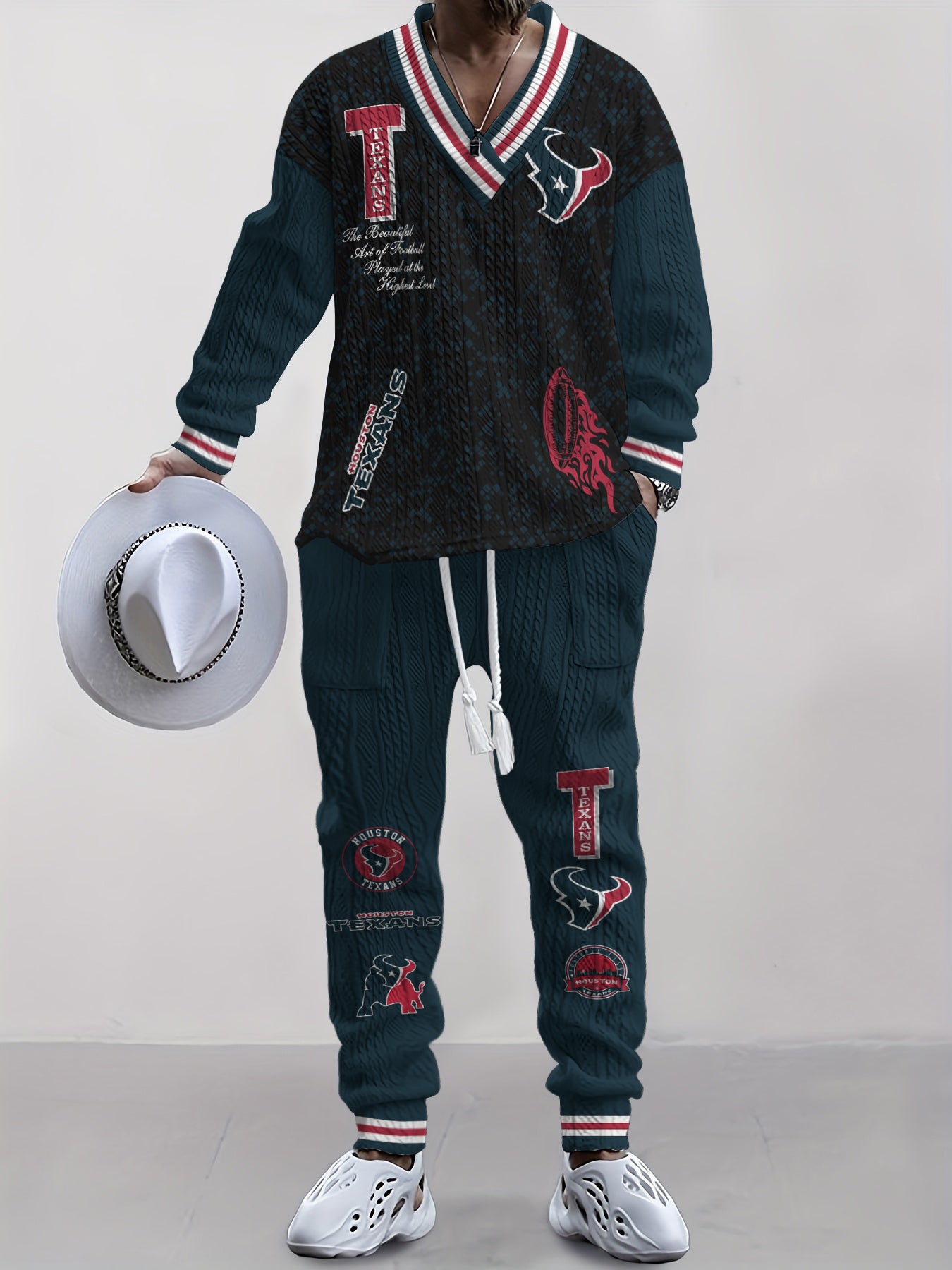 Houston Texans  Classic All-Season Long Sleeve V-Neck Pullover Sweater