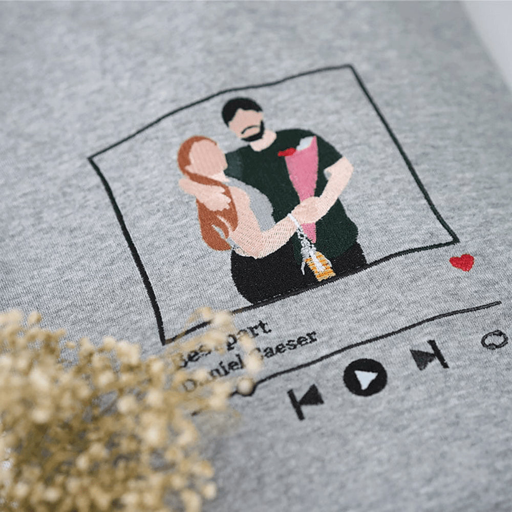 Custom Embroidered Sweatshirt Portrait Music Player Couple Family Gift