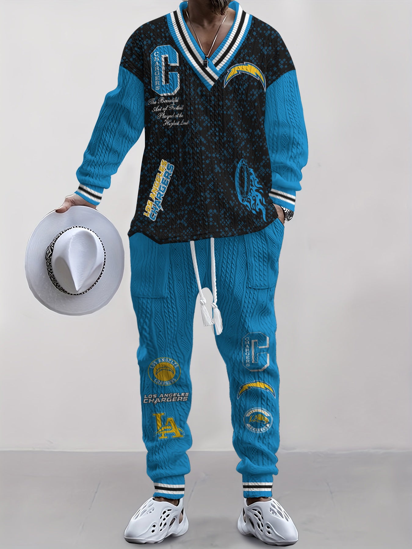 Los Angeles Chargers  Classic All-Season Long Sleeve V-Neck Pullover Sweater